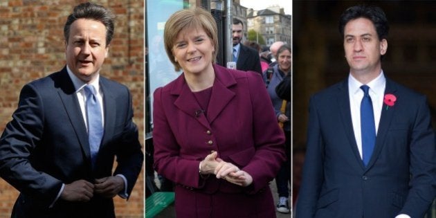 A combination picture shows (L-R) UK Independence Party leader Nigel Farage, British Prime Minister and leader of the Conservatives David Cameron, Scottish National Party leader Nicola Sturgeon, Opposition Labour leader Ed Miliband and Deputy Prime Minister and leader of the Liberal Democrats Nick Clegg campaigning in the run up to the UK elections. Britain's political leaders launched their last day of campaigning on May 6, 2015 for the most unpredictable election in living memory which could yield no clear winner and weeks of haggling over the next government.AFP PHOTO (Photo credit should read -/AFP/Getty Images)