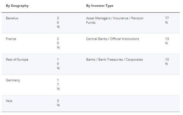 Investor distribution of the EUR 600 million 9-year EUR-denominated global green bond