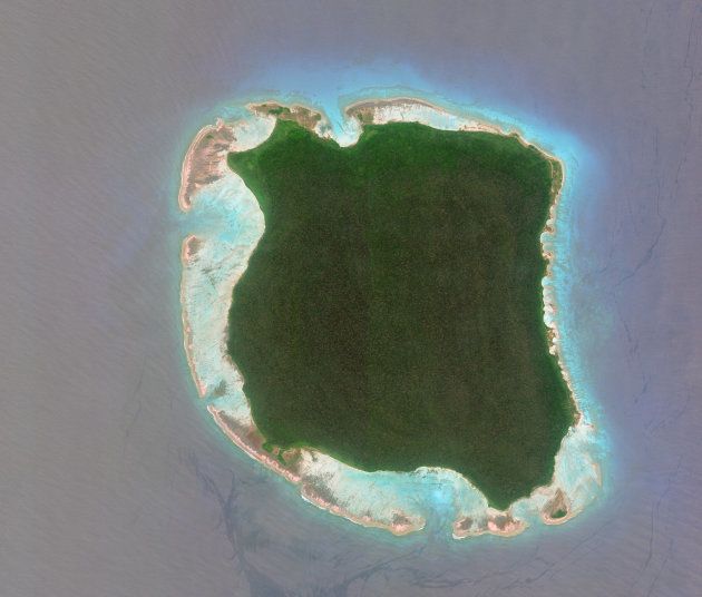 北センチネル島の衛星写真（2018年3月5日撮影）
