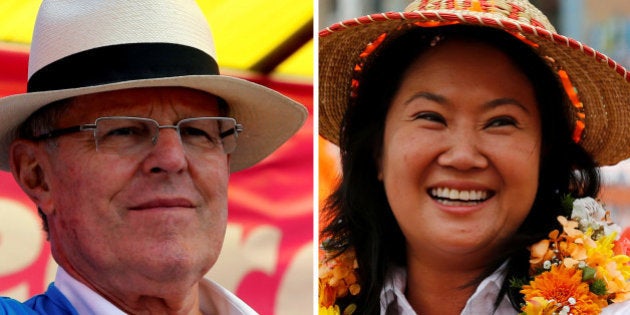 A combination photo shows Peru's presidential candidates (L-R) Pedro Pablo Kuczynski and Keiko Fujimori attending election rallies in Lima and Huacho, May 3 and June 1, 2016. REUTERS/Mariana Bazo