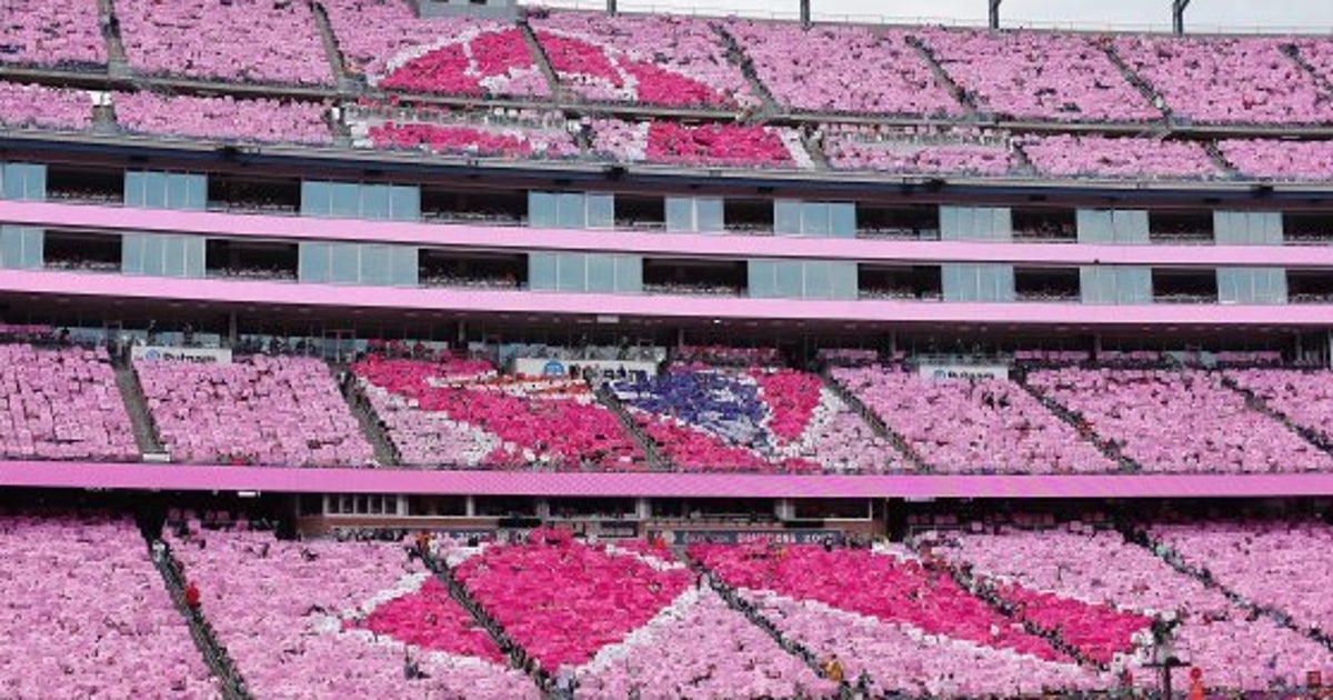 人文字で「ピンクリボン」 NFLの球場全体が桃色に染まる （画像
