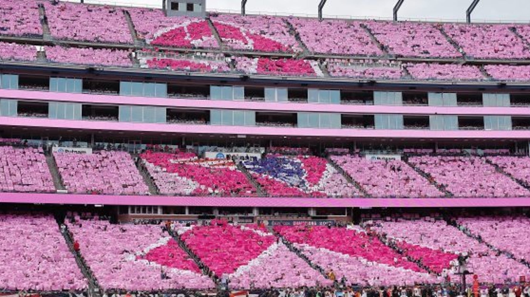 人文字で「ピンクリボン」 NFLの球場全体が桃色に染まる （画像