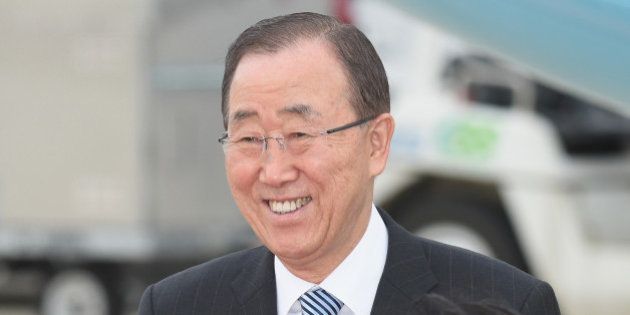 NAGOYA, JAPAN - MAY 26: In this handout image provide by Foreign Ministry of Japan, U.N. General Ban Ki-moon is seen upon arrival at the Chubu Centrair International Airport on May 26, 2016 in Nagoya, Japan. In the two-day summit held on May 26 and 27, the G7 leaders are scheduled to discuss the pressing global issues including counter-terrorism, energy policy, and sustainable development. (Photo by Foreign Ministry of Japan via Getty Images)