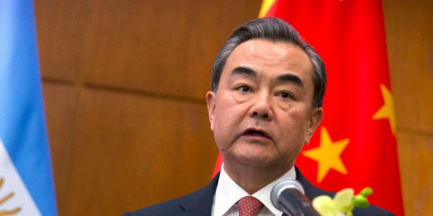 China's Foreign Minister Wang Yi speaks at a joint press conference with Argentina's Foreign Minister Susana Malcorra in Beijing, Thursday, May 19, 2016. (AP Photo/Mark Schiefelbein)