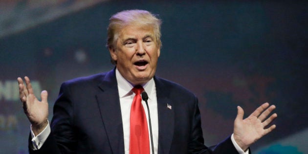 In this May 20, 2016 photo, Republican presidential candidate Donald Trump speaks at the National Rifle Association convention, in Louisville, Ky. Hillary Clinton has a message for Donald Trump: Bring it on. As Clinton's path to the Democratic nomination seems all-but-assured, friends, aides and supporters describe a candidate who is not only prepared to tune out Trump's increasingly direct attacks on her husband's personal indiscretions but believes they will eventually benefit her presidential aspirations. (AP Photo/Mark Humphrey)