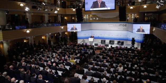 MUNICH, GERMANY - FEBRUARY 06: Conference host Wolfgang Ischinger welcomes the guests to the 51st Munich Security Conference (MSC) on February 6, 2015 in Munich, Germany. Foreign ministers and defense ministers from countries across the globe are meeting to discuss current global security issues, in particular the crisis in eastern Ukraine, the spread of ISIS in Syria and Iraq and the large-scale movement and plight of refugees. (Photo by Johannes Simon/Getty Images)