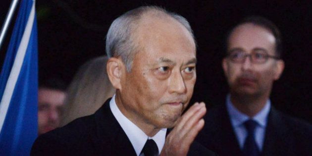 TOKYO, JAPAN - NOVEMBER 15: Governor of Tokyo, Yoichi Masuzoe reacts after his speach at the French embassy on November 15, 2015 in Tokyo, Japan. At least 128 people were killed in a series of bombings and shootings across Paris, including at a soccer game at the Stade de France and a concert at the Bataclan theater. (Photo by Takashi Aoyama/Getty Images)