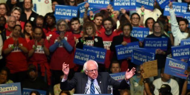 US Democratic presidential candidate Bernie Sanders speaks during a rally in Atlantic City, New Jersey, on May 9, 2016. / AFP / Jewel SAMAD (Photo credit should read JEWEL SAMAD/AFP/Getty Images)