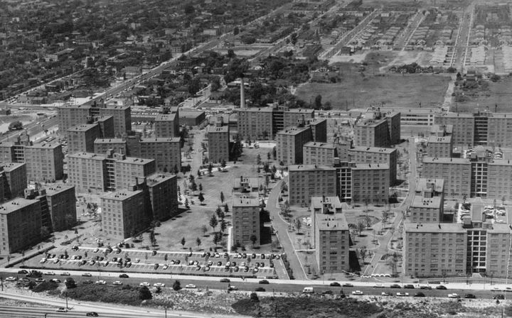 An aerial photo of the Bay View Houses.