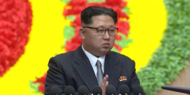 In this frame taken from TV, North Korean leader Kim Jong Un applauds during the congress in Pyongyang, North Korea, Saturday May 7, 2016. North Korea on Friday opened the first full congress of its ruling party since 1980, a major political event intended to showcase the country's stability and unity under young leader Kim Jong Un despite international criticism and tough new sanctions over the North's recent nuclear test and a slew of missile launches. (KRT via AP) NORTH KOREA OUT