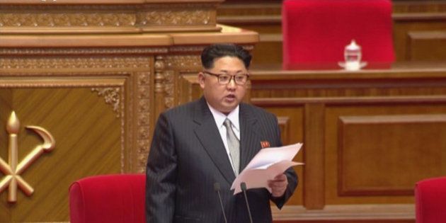 North Korean leader Kim Jong Un addresses the congress in Pyongyang, North Korea, Friday May 6, 2016. North Korea on Friday opened the first full congress of its ruling party since 1980, a major political event intended to showcase the country's stability and unity under young leader Kim Jong Un despite international criticism and tough new sanctions over the North's recent nuclear test and a slew of missile launches. (KRT via AP) NORTH KOREA OUT