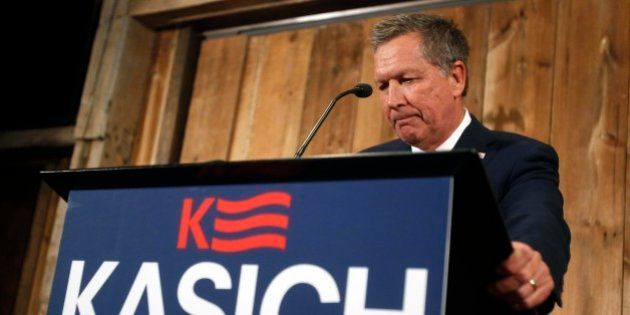COLUMBUS, OH - MAY 4: Republican presidential candidate Ohio Gov. John Kasich speaks to the media announcing he is suspending his campaign May 4, 2016 in Columbus, Ohio. Kasich is the second Republican candidate within a day to drop out of the GOP race. (Photo by J.D. Pooley/Getty Images)