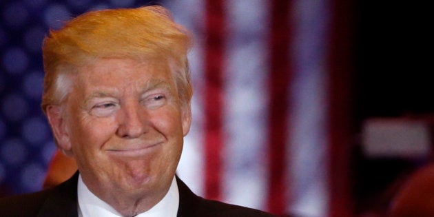 Republican U.S. presidential candidate Donald Trump smiles as he speaks at the start of a campaign victory party after rival candidate Senator Ted Cruz dropped after the race for the Republican presidential nomination, at Trump Tower in Manhattan, New York, U.S., May 3, 2016. REUTERS/Lucas Jackson TPX IMAGES OF THE DAY