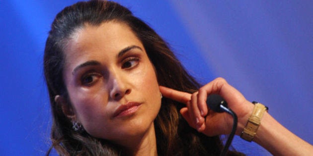 Queen Rania of Jordan listens during the session 'Corporate Global Citizenship in the 21st Century' at the World Economic Forum in Davos 25 January 2008. The annual Davos gathering of the world's political and business elite opened 23 January 2008. AFP PHOTO JOEL SAGET (Photo credit should read JOEL SAGET/AFP/Getty Images)