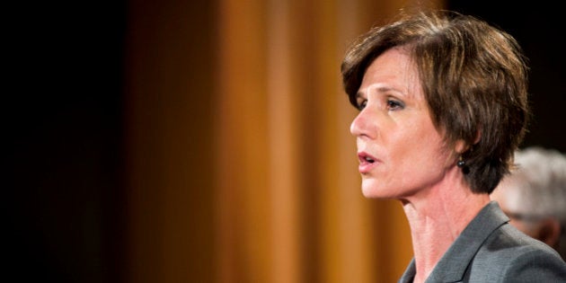 WASHINGTON, DC - JUNE 28: Deputy Attorney General Sally Q. Yates speaks during a press conference at the Department of Justice on June 28, 2016 in Washington, DC. Volkswagen has agreed to nearly $15 billion in a settlement over emissions cheating on its diesel vehicles. (Photo by Pete Marovich/Getty Images)