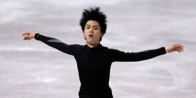 Yuzuru Hanyu, of Japan, performs during a mens practice session prior to the World Figure Skating Championships in Boston, Tuesday, March 29, 2016. (AP Photo/Charles Krupa)