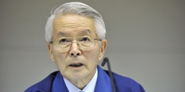 Tokyo Electric Power Co. chairman Tsunehisa Katsumata speaks during a press conferecne at the company's headquarters in Tokyo on March 30, 2011. Katsumata took the press conference on behalf of under-fire company president Masataka Shimizu who was hospitalised with high blood pressure, dizziness and fatigue. AFP PHOTO / KAZUHIRO NOGI (Photo credit should read KAZUHIRO NOGI/AFP/Getty Images)