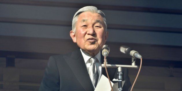 Japanese Emperor Akihito delivers a speech to well-wishers gathered for the annual New Year's greetings at the Imperial Palace in Tokyo on January 2, 2016. Akihito called for peace in his New Year's greeting to more than 62,000 visitors. AFP PHOTO / KAZUHIRO NOGI / AFP / KAZUHIRO NOGI (Photo credit should read KAZUHIRO NOGI/AFP/Getty Images)