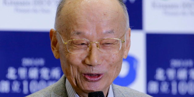 Kitasato University Prof. Emeritus Satoshi Omura speaks during a press conference at the university in Tokyo, Monday, Oct. 5, 2015 after learning he and two other scientists from Ireland and China won the Nobel Prize in medicine. The Nobel judges in Stockholm awarded the prestigious prize to Omura, Irish-born William Campbell and Tu Youyou - the first-ever Chinese medicine laureate, for discovering drugs against malaria and other parasitic diseases that affect hundreds of millions of people every year. (AP Photo/Shizuo Kambayashi)