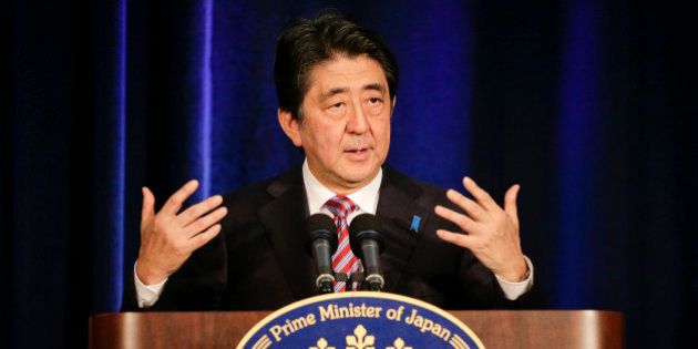 Japan Prime Minister Shinzo Abe speaks during a news conference, Tuesday, Sept. 29, 2015, in New York. (AP Photo/Julie Jacobson)