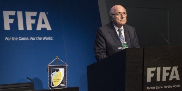 FIFA President Sepp Blatter speaks during a press conference at the headquarters of the world's football governing body in Zurich on June 2, 2015. Blatter resigned as president of FIFA as a mounting corruption scandal engulfed world football's governing body. The 79-year-old Swiss official, FIFA president for 17 years and only reelected days ago, said a special congress would be called to elect a successor. AFP PHOTO / VALERIANO DI DOMENICO (Photo credit should read VALERIANO DI DOMENICO/AFP/Getty Images)
