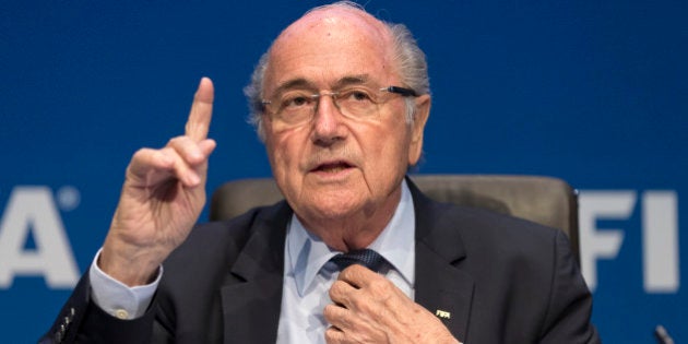 ZURICH, SWITZERLAND - MAY 30: FIFA President Joseph S. Blatter talks to the press during the FIFA Post Congress Week Press Conference at the Home of FIFA on May 30, 2015 in Zurich, Switzerland. (Photo by Alessandro Della Bella/Getty Images)