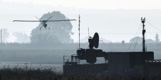 A picture shows an Israeli army UAV landing in an airfield, in the Israeli-annexed Golan Heights, on January 20, 2015, two days after an Israeli air strike killed six Hezbollah members in the Syrian-controlled side of the Golan Heights. The strike on Syria killed an Iranian general, Tehran confirmed on January 19, as thousands of supporters of Lebanon's Hezbollah gathered to bury one of the six fighters killed in the same raid. AFP PHOTO / JACK GUEZ (Photo credit should read JACK GUEZ/AFP/Getty Images)