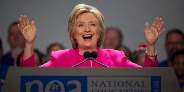 Democratic presidential candidate Hillary Clinton arrives to address the The National Education Association (NEA) Representative Assembly in Washington, Tuesday, July 5, 2016. (AP Photo/Molly Riley)