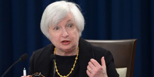 WASHINGTON D.C., Sept. 17, 2015-- U.S. Federal Reserve Chair Janet Yellen speaks during a press conference in Washington D.C., the United States, Sept. 17, 2015. The Federal Reserve announced on Thursday that the federal funds rate will stay unchanged considering the weak global economy and low inflation. (Xinhua/Yin Bogu via Getty Images)