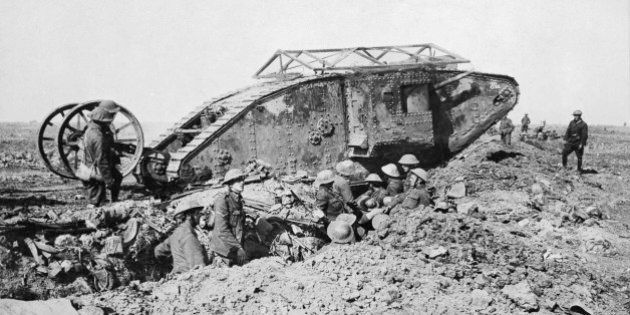 Ministry Of Information First World War Official Collection, Mark I 'Male' Tank of 'C' Company that broke down crossing a British trench on its way to attack Thiepval on 25 September 1916 during the Battle of the Somme. (Photo by Lt. E Brooks/ IWM via Getty Images)
