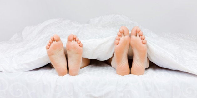 Close up of four feet in a