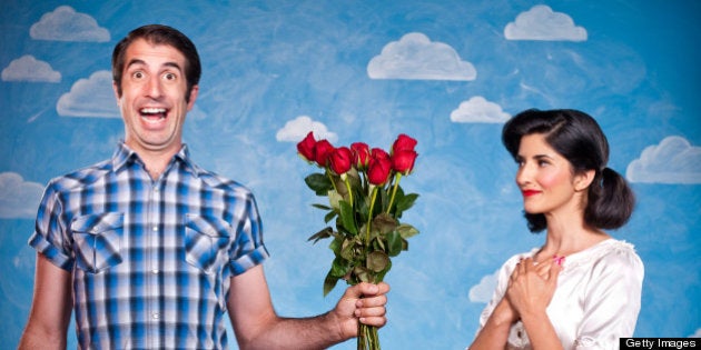 Nerd With Red Roses On A Date