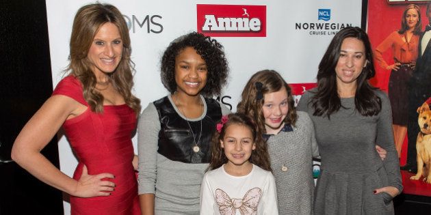 NEW YORK, NY - DECEMBER 16: (L-R) Denise Albert, Eden Duncan-Smith, Nicolette Pierini, Zoe Margaret Colletti and Melissa Musen attend an 'Annie' Screening With The Moms at Sony Screening Room on December 16, 2014 in New York City. (Photo by Michael Stewart/WireImage)