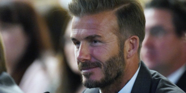 LAS VEGAS, NV - APRIL 28: Former soccer player David Beckham looks on during a Southern Nevada Tourism Infrastructure Committee meeting with Oakland Raiders owner Mark Davis (not pictured) at UNLV on April 28, 2016 in Las Vegas, Nevada. Davis told the committee he is willing to spend USD 500 million as part of a deal to move the team to Las Vegas if a proposed USD 1.3 billion, 65,000-seat domed stadium is built by casino magnate Sheldon Adelson's Las Vegas Sands Corp. and real estate agency Majestic Realty, possibly on a vacant 42-acre lot a few blocks east of the Las Vegas Strip recently purchased by UNLV. (Photo by Ethan Miller/Getty Images)