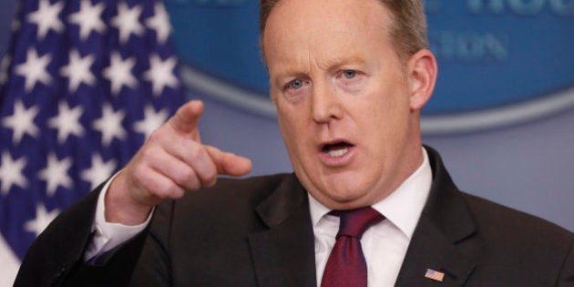 WASHINGTON, DC - FEBRUARY 23: White House Press Secretary Sean Spicer holds the daily briefing February 23, 2017 in at the White House in Washington, DC. Spicer addressed U.S. President Donald Trump's recent action on transgender bathroom in public schools. (Photo by Aaron P. Bernstein/Getty Images)