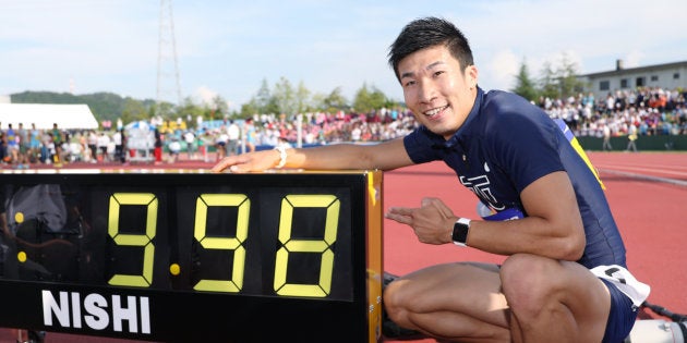 男子100メートル決勝で日本選手初の9秒台となる9秒98を記録した桐生祥秀(東洋大)=9月9日、福井運動公園陸上競技場(撮影日:2017年09月09日)