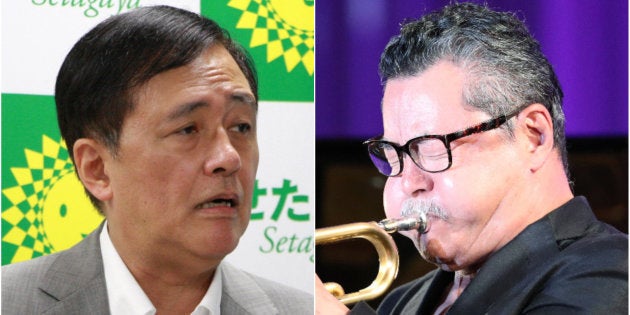 保坂展人・世田谷区長（左）と日野皓正氏