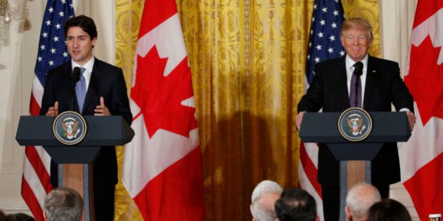 Canadian Prime Minister Justin Trudeau (L) and U.S. President Donald Trump participate in a joint news conference at the White House in Washington, U.S., February 13, 2017. REUTERS/Kevin Lamarque