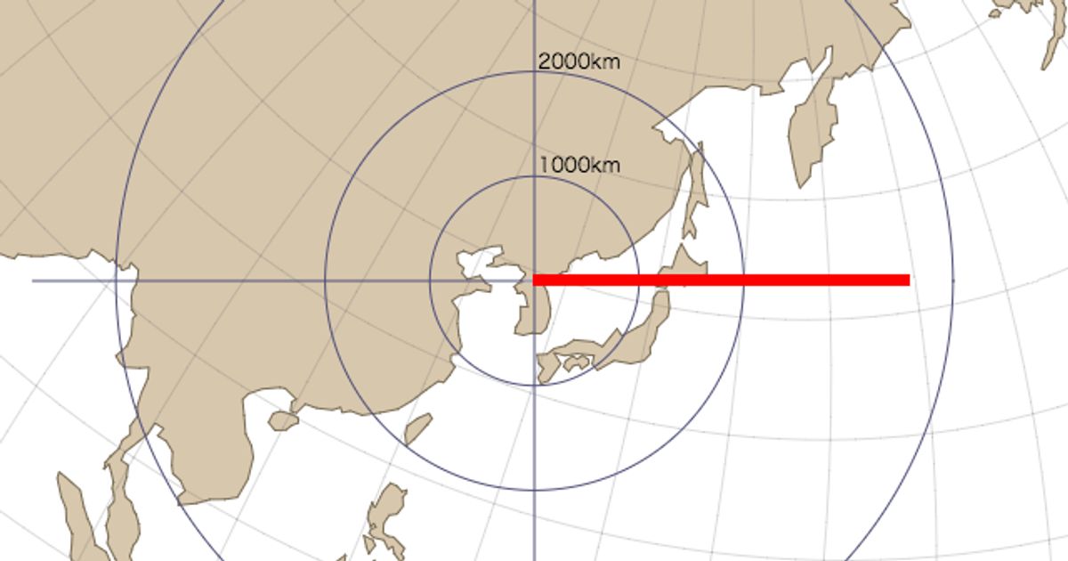 北朝鮮のミサイル発射 正距方位図法で見るとこうなる ハフポスト