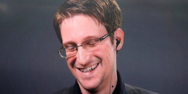 Edward Snowden speaks via video link during a news conference in New York City, U.S. September 14, 2016. REUTERS/Brendan McDermid