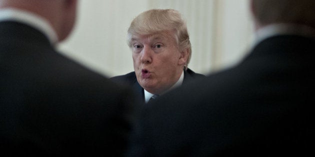 U.S. President Donald Trump speaks during a meeting with airline executives in the Roosevelt Room of the White House in Washington, D.C., U.S., on Thursday, Feb. 9, 2017. Trump assured U.S. airline executives that his administration would help them compete with foreign carriers that he said are subsidized by their governments, and promised infrastructure upgrades, lower regulation and tax relief. Photographer: Andrew Harrer/Bloomberg via Getty Images