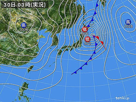 台風22号から温帯低気圧に、東北・北海道は大荒れ