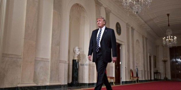 U.S. President Donald Trump arrives to nominate Neil Gorsuch, federal appeals court judge, not pictured, as an associate justice of the U.S. Supreme Court during a ceremony in the East Room of the White House in Washington, D.C., U.S., on Tuesday, Jan. 31, 2017. Replacing the late Justice Antonin Scalia, Trump is setting up a showdown with congressional Democrats over a selection that would bolster the court's conservative wing for a generation or more. Photographer: Andrew Harrer/Bloomberg via Getty Images