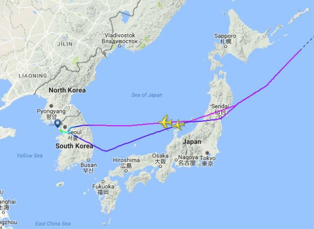 北朝鮮ミサイルと見られる飛翔体を目撃した旅客機は、報告時に能登半島北部を飛行していた