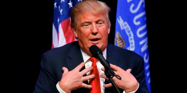 Republican presidential candidate Donald Trump speaks during a campaign event, Saturday, April 2, 2016, in Racine, Wisc. (AP Photo/Paul Sancya)