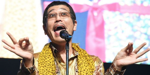TOKYO, JAPAN - JANUARY 13: Japanese comedian/singer-songwriter PIKOTARO (aka Daimaou Kosaka) performs during the opening ceremony of Tokyo Auto Salon on January 13, 2017 in Tokyo, Japan. (Photo by Jun Sato/Getty Images)