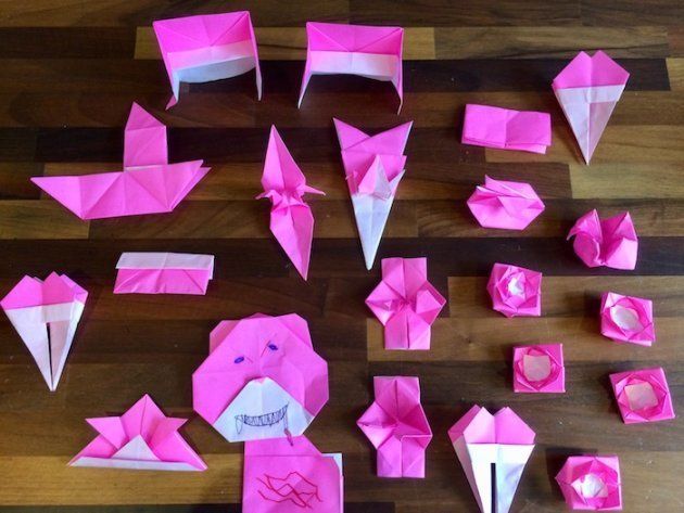 長女作、ピンクの折り紙シリーズ