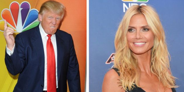 (FILE PHOTO) In this composite image a comparison has been made between Donald Trump (L) and Heidi Klum ***LEFT IMAGE*** PASADENA, CA - JANUARY 16: Donald Trump arrives at NBCUniversal's 2015 Winter TCA Tour - Day 2 at The Langham Huntington Hotel and Spa on January 16, 2015 in Pasadena, California. (Photo by Angela Weiss/Getty Images) **RIGHT IMAGE*** NEW YORK, NY - AUGUST 11: Model/TV personality Heidi Klum attends the 'America's Got Talent' season 10 taping at Radio City Music Hall on August 11, 2015 in New York City. (Photo by Michael Loccisano/Getty Images)
