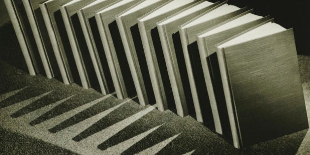 Set of bound books, (B&W), close-up