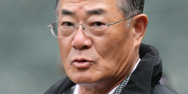 SEATTLE - APRIL 16: Isao Harimoto, the current all-time hits leader among Japanese players watches batting practice prior to the game between the Seattle Mariners and the Los Angeles Angels of Anaheim on April 16, 2009 at Safeco Field in Seattle, Washington. (Photo by Otto Greule Jr/Getty Images)